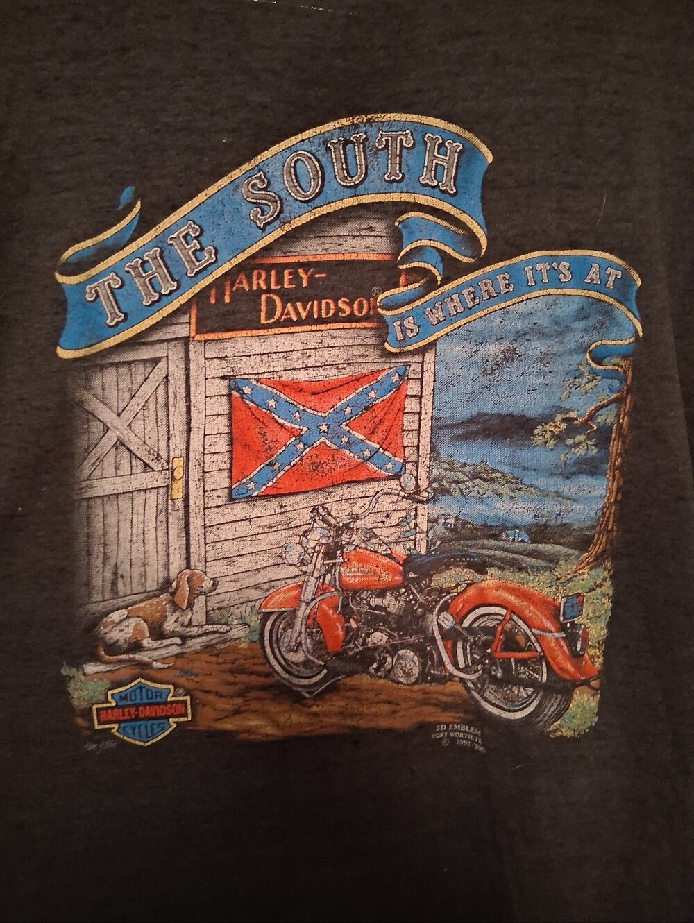 Vintage harley Davidson 3d emblem,  the south is where it's at, shirt